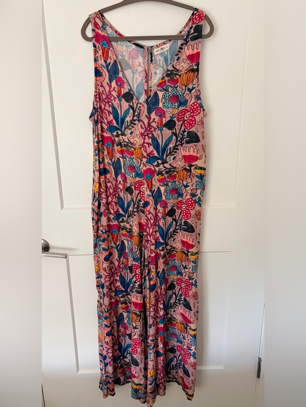 Natural Life Let’s Just Go Wide Leg Jumpsuit Pink Floral Botanical Boho - Large